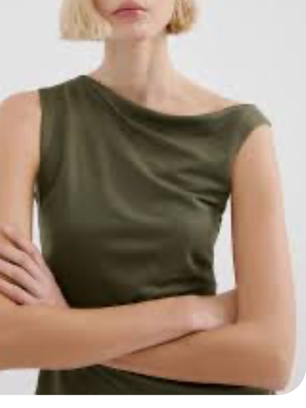 Mango MNG Olive Green Draped Neck Sleeveless Tank. Ruched. Small. NWT